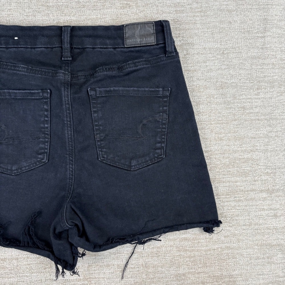 American Eagle High Rise Denim Shorts Womens 4 Black Raw Hem EUC Grunge Festival